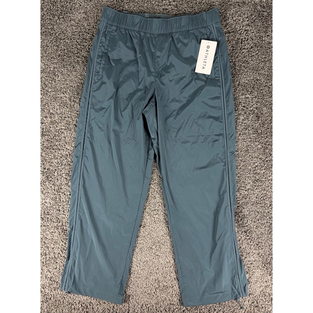 Athleta Rise Pant Blue Gray Recycled Water Repellent Active Trousers Large NEW